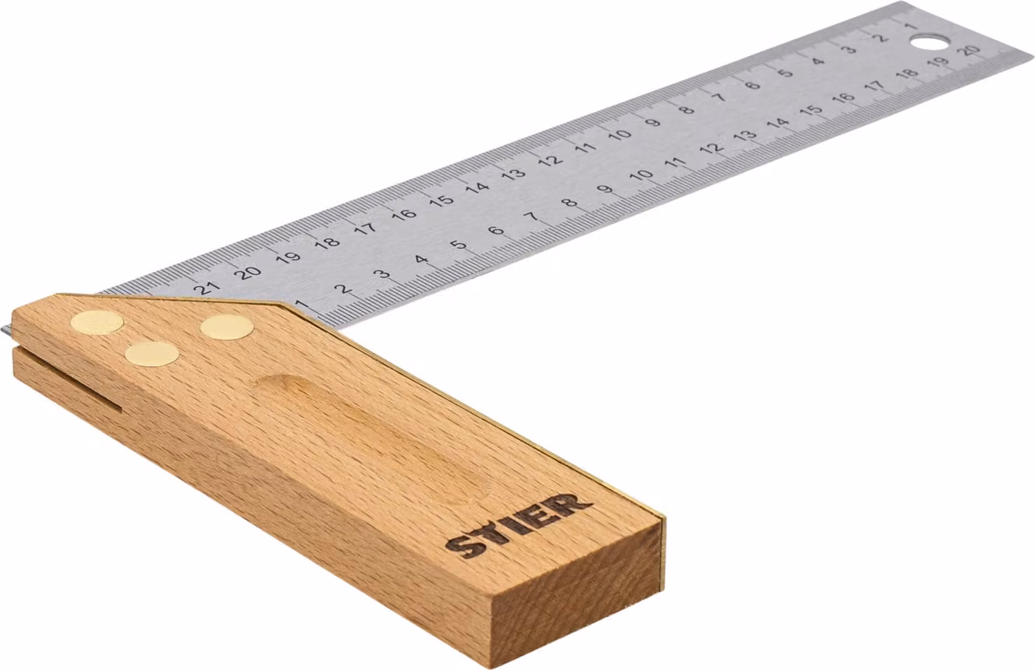 Staffa di arresto STIER, staffa per carpenteria, faggio, 90° / 45°, 250 mm, con maniglia cava, raccordo bifacciale in ottone