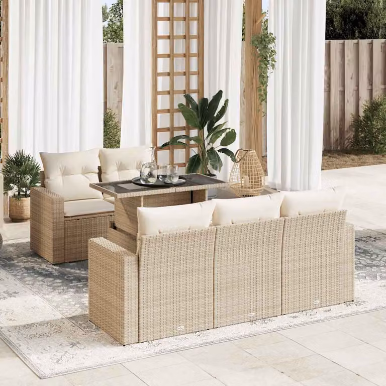 Set Divano da Giardino vidaXL 6 pz a L con Cuscini Beige e Tavolino in Polyrattan e Metallo