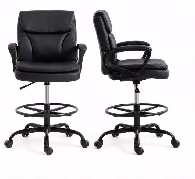 Sedia da ufficio girevole con poggiapiedi e schienale ergonomico in ecopelle nera per casa e ufficio – 1