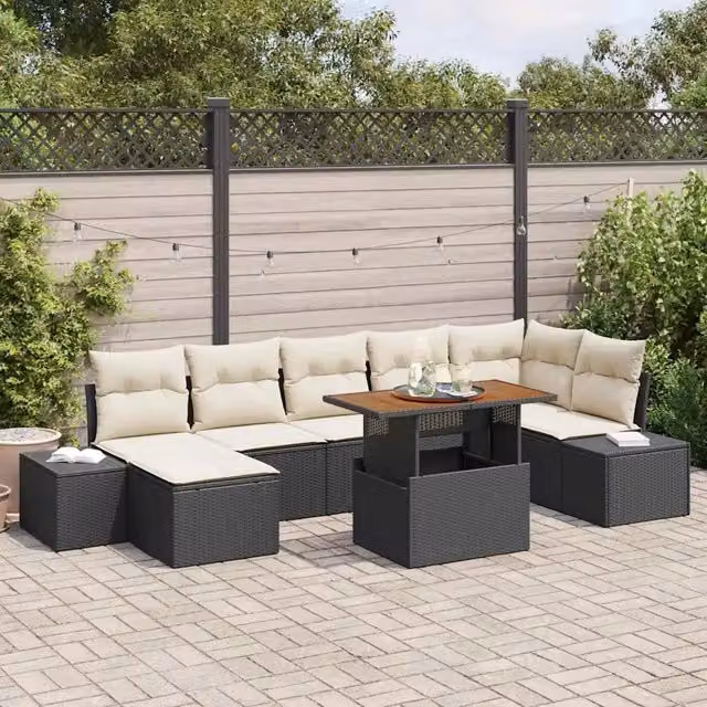 Set Divano da Giardino 8 pz Nero Poly Rattan 3358728