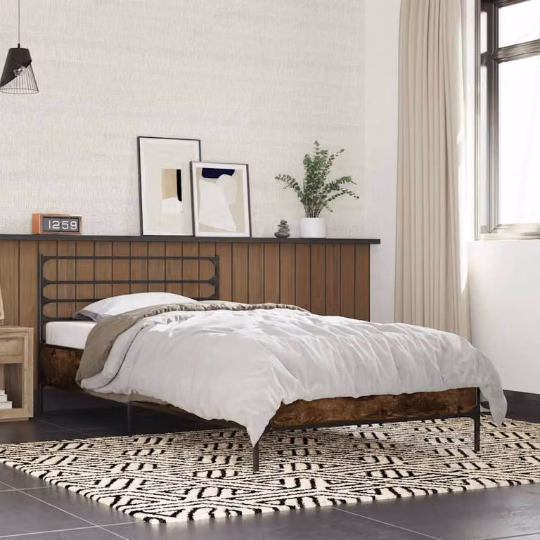 vidaXL Giroletto in Rovere Fumo e Metallo con Listelli Fissi, L/P: 100 x 200 cm