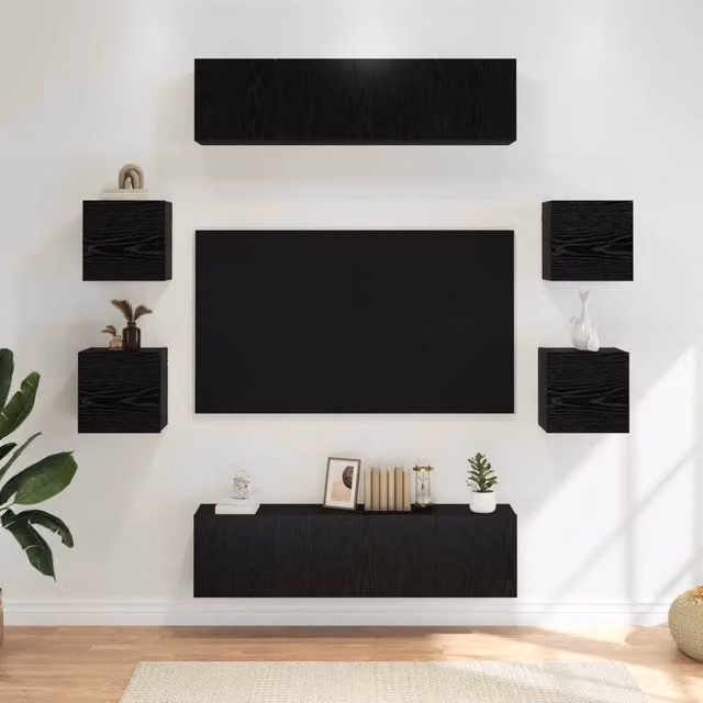 Set mobile TV 8 pz-Credenza per TV 120 x 30 x 30 cm Rovere Nero