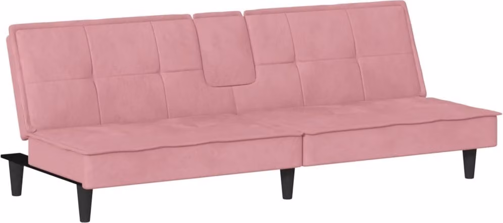 Divano Letto con Portabicchieri in Velluto Rosa