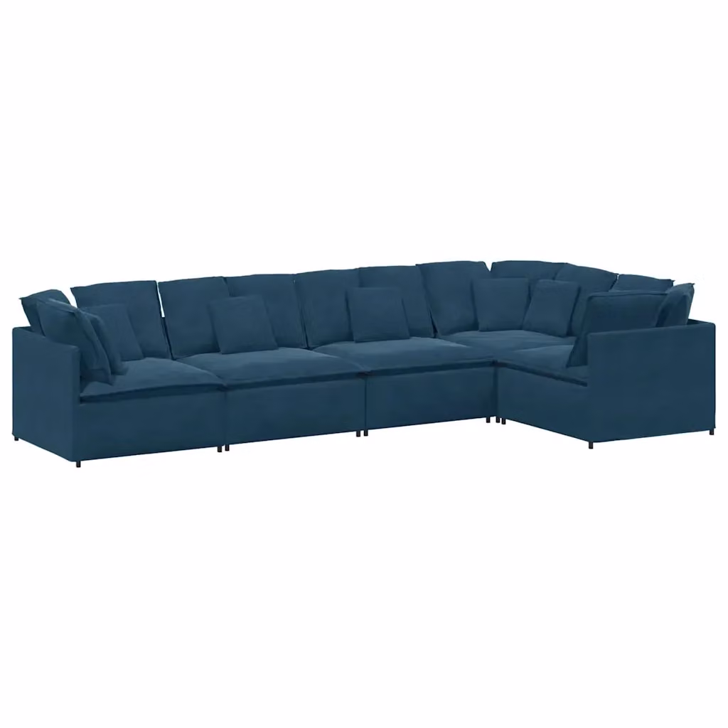 Divano Modulare a Forma a U in Velluto Blu vidaXL con Cuscini e Struttura in Metallo e Legno – 2