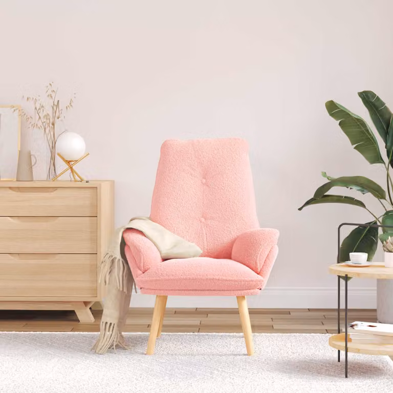 Poltrona relax moderna vidaXL in tessuto rosa con braccioli e struttura in legno, L: 69 cm, P: 74 cm, H: 93 cm