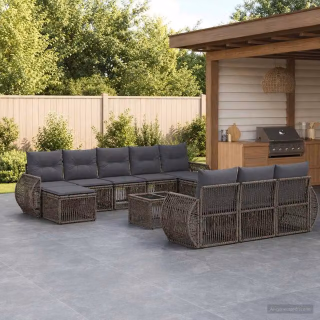 Set Divano da Giardino 11 pz vidaXL in Polyrattan Grigio e Antracite con Cuscini e Tavolino