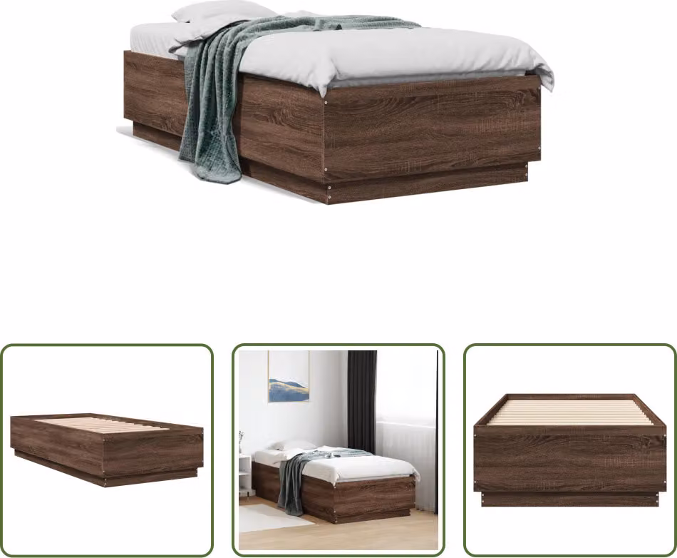 The Living Store Struttura letto in rovere marrone 90x190 cm in materiale ligneo