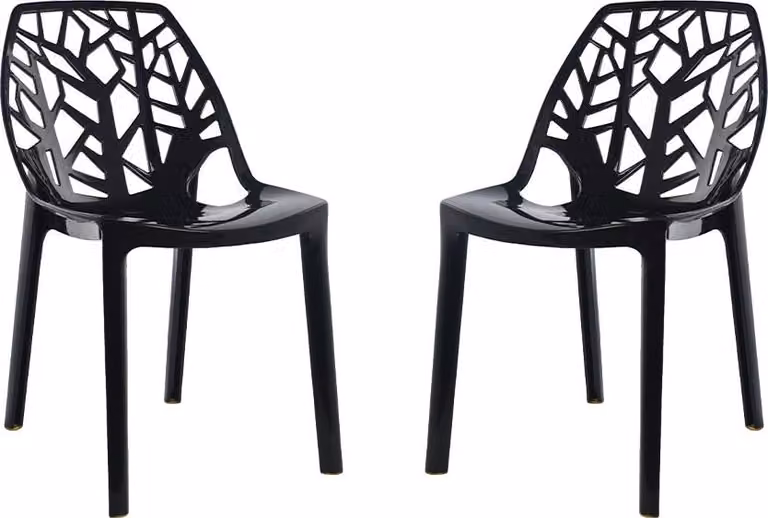 Set di 2 sedie in policarbonato trasparente dal design moderno e ispirato alla natura, robuste e impilabili, ideali per cucina, sala da pranzo, ufficio, bar e ristorante - ZELDA - Nero