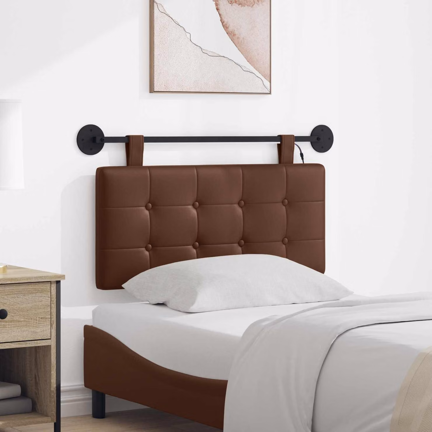 Testiera sospesa vidaXL con luce LED integrata in similpelle marrone e design moderno