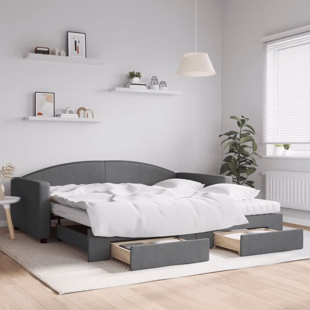 vidaXL Divano Letto Moderno con Cassetti in Tessuto Grigio L: 200 cm, P: 100 cm, H: 75 cm