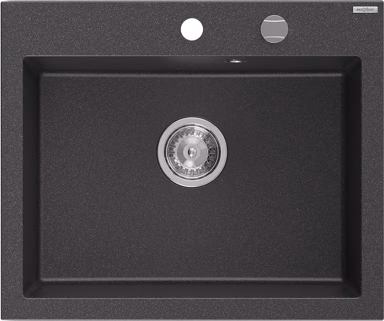 Mexen Elix lavello in granito a 1 vasca 600 x 500 mm, nero maculato, sifone cromato - 6525601005-76