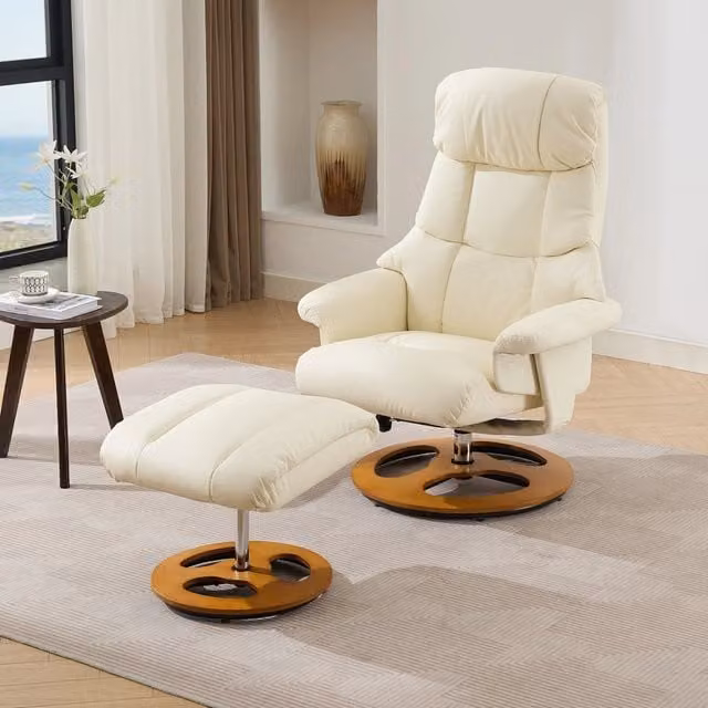 Poltrona massaggiante elettrica con riscaldamento, schienale reclinabile e pouf in PU bianco 83.5 × 81 × 111 cm