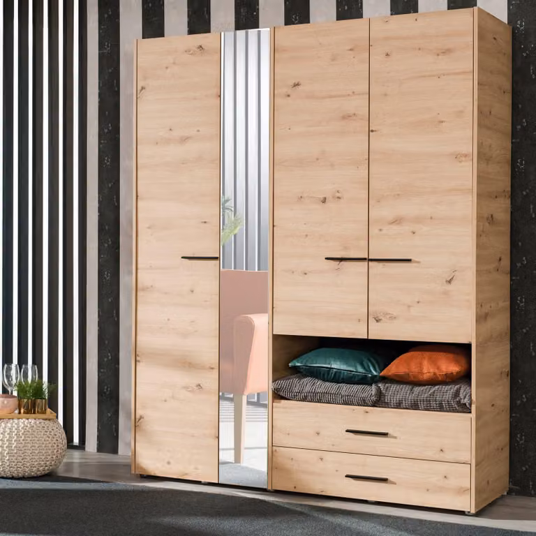 Dmora Guardaroba Grande Teana 161x206h cm Marrone Rovere Nodi, 5 Ripiani 3 Cassetti
