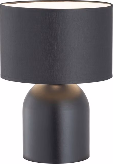 Lampada da tavolo Luceart-Classic Uma in metallo e tessuto nero con paralume cilindrico