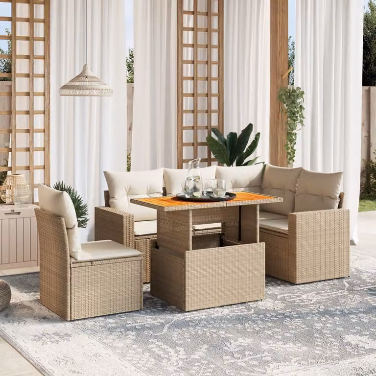 Maison Exclusive - Set Divano da Giardino 6 pz con Cuscini Beige in Polyrattan