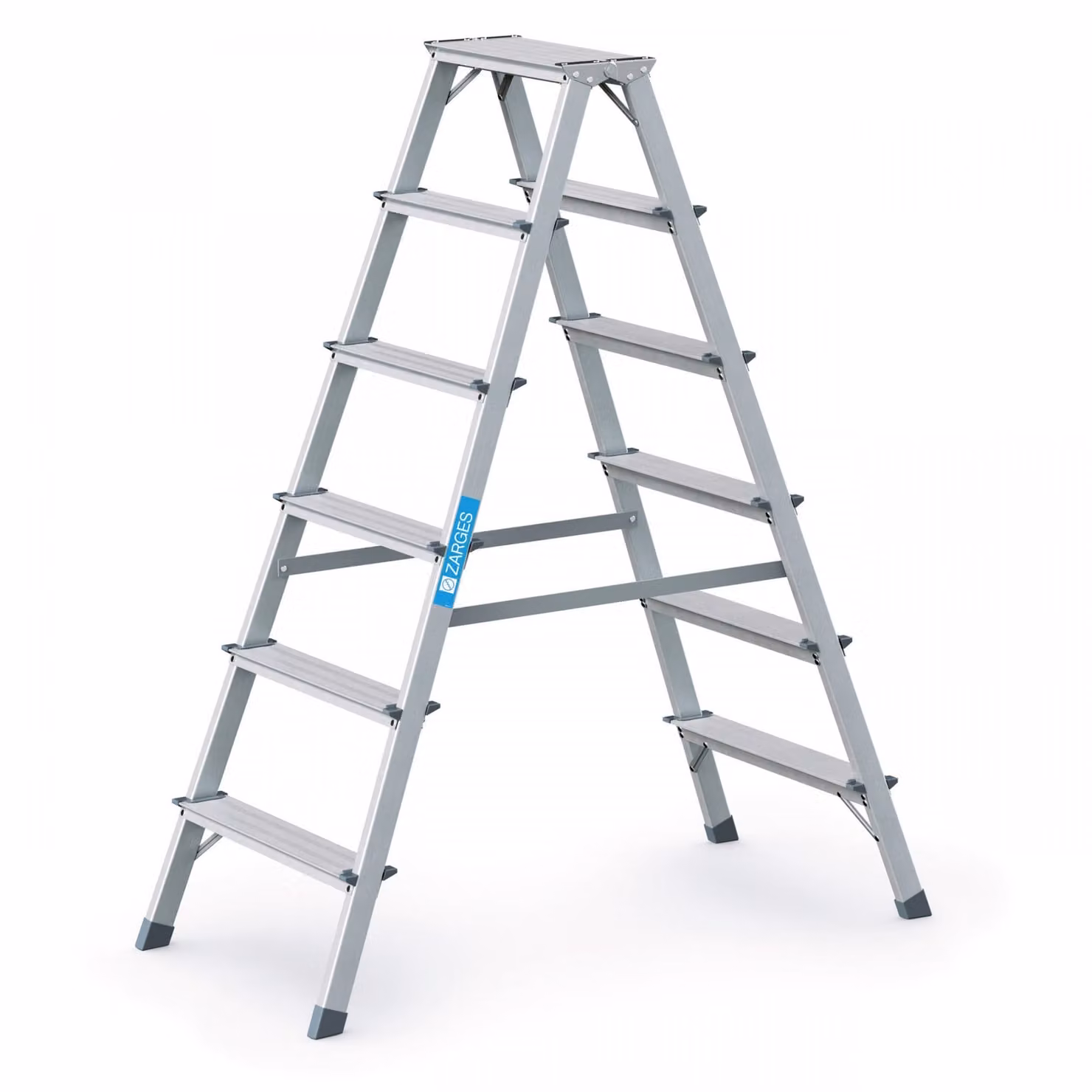 Scala a pioli Zarges in alluminio a 6 gradini, 2 lati, piattaforma H 1400 mm, 5,8 kg con cinghie di sicurezza - 44206