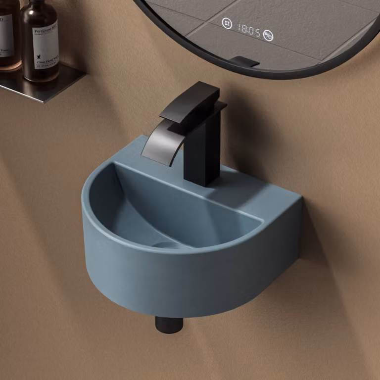 EMKE Lavabo a U da parete in Vetroceramica Compact 30,3 × 25,5 × 12 cm - Grigio-blu opaco con foro per rubinetto