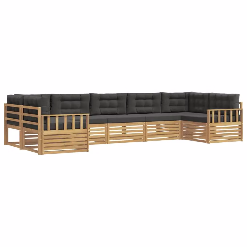 Set di divani da esterno vidaXL a forma di L composto da 7 pezzi in legno di acacia con cuscini bianchi e antracite – 2