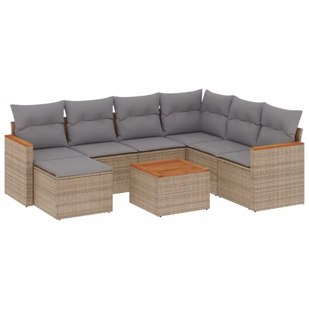 vidaXL Set Divano da Giardino a L 8 pz in Polyrattan con Cuscini Beige e Tavolino da Esterno – 2