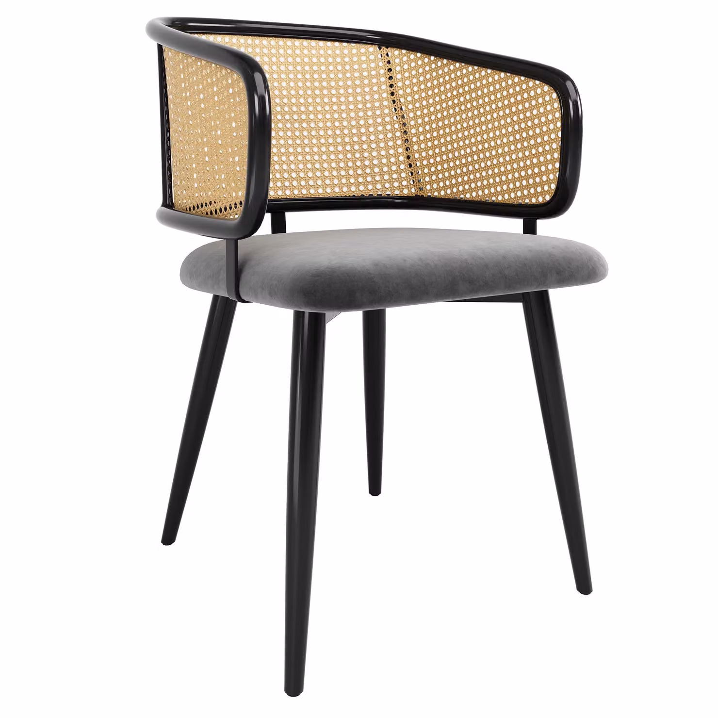 6 sedie da pranzo, sedie da pranzo con schienale in rattan, cuscini per seduta in velluto, comode e traspiranti, stile moderno e minimalista, adatte per ristoranti, soggiorni e caffè. Colore: grigio