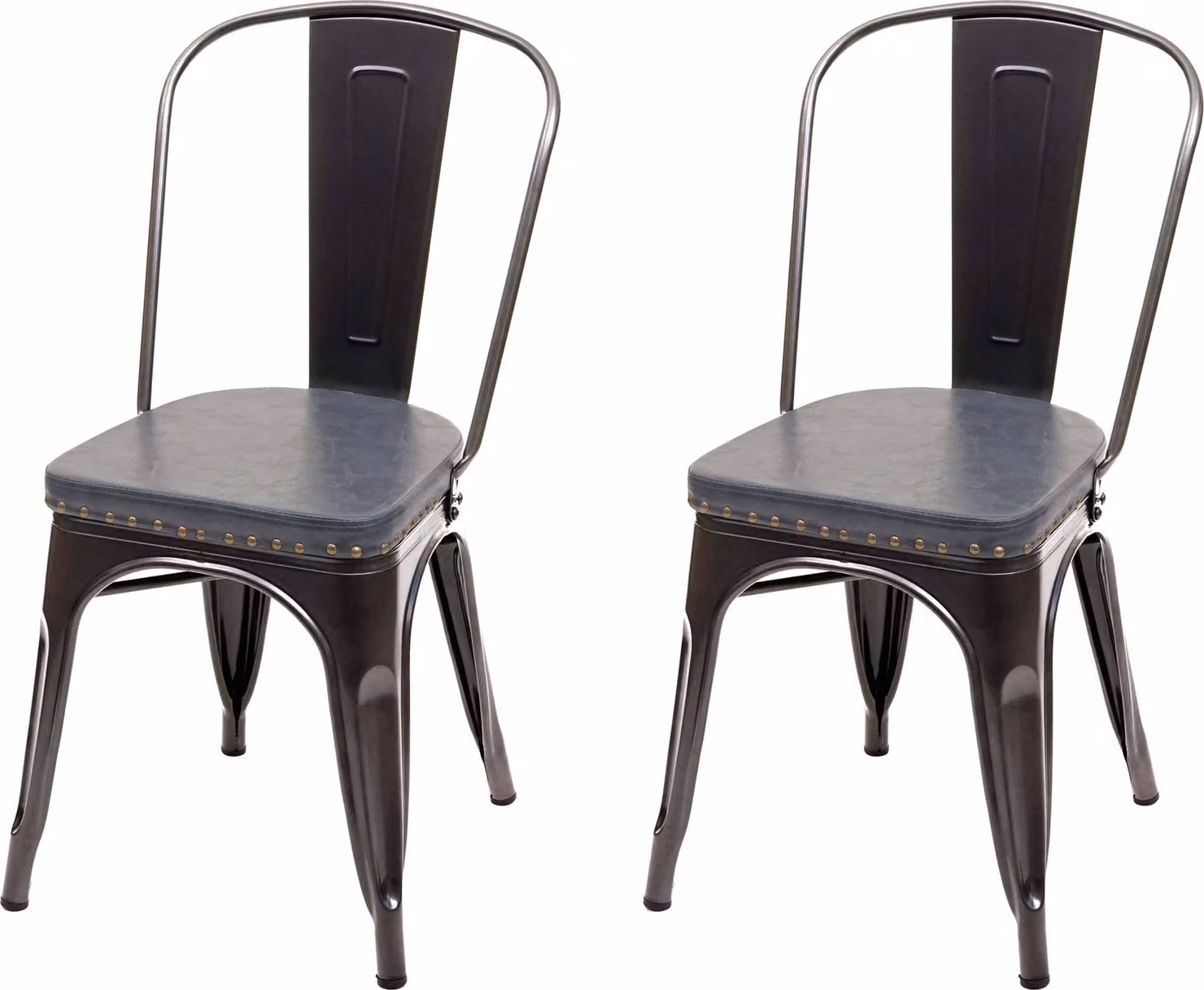 set di 2 sedie da sala da pranzo HWC-H10e, sedia da cucina sedia Chesterfield metallo Pelle finta gastronomia industriale ~ nero-grigio