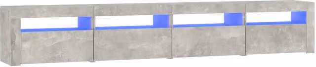 Mobile TV moderno con luci LED in legno e MDF, colore grigio opaco, L: 240 cm, P: 40 cm, H: 35 cm