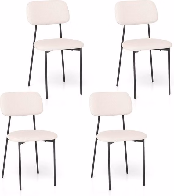 Set di 4 sedie da pranzo moderne con schienale curvo in tessuto lino e cotone e gambe in metallo nero opaco per cucina, soggiorno o ufficio