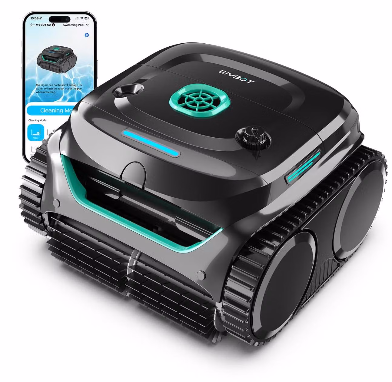 Robot per piscina, colore grigio-verde smeraldo - Motore da 72 W - Autonomia di 180 minuti - Batteria agli ioni di litio - Adatta per piscine interrate fino a 150 m²