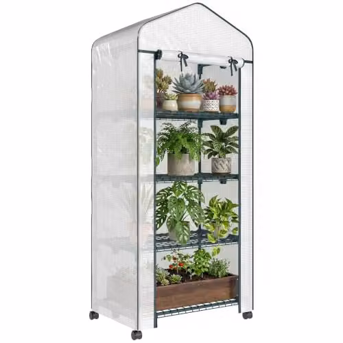 Outsunny Serra portatile mini 4 ripiani 165H x 69L x 50W cm Bianca