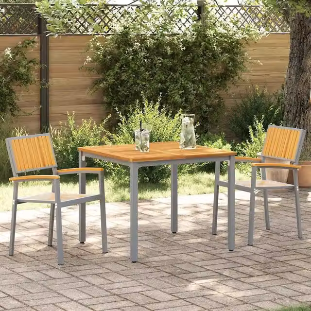 Set di 2 sedie impilabili vidaXL in legno di acacia massello marrone con braccioli per giardino e terrazza