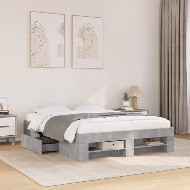 Giroletto-Struttura Letto Grigio Cemento 140x190 cm in Legno Multistrato 497976