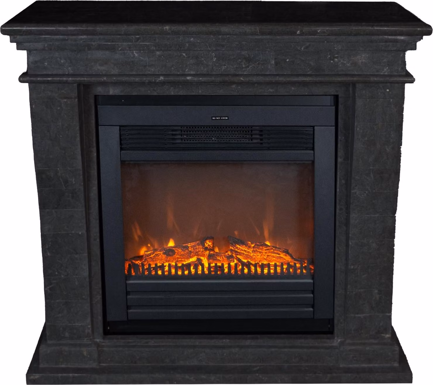 Caminetto elettrico Xaralyn - Kreta-Mini ELU-SBU - pietra naturale nera - riscaldamento 1400 Watt - con telecomando - caminetto da incasso incluso - caminetto decorativo