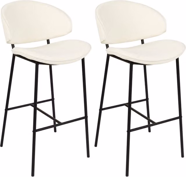 Set di 2 sgabelli da bar Beliani con sedile imbottito in tessuto beige chiaro, schienale curvo e stile moderno per cucina e sala da pranzo