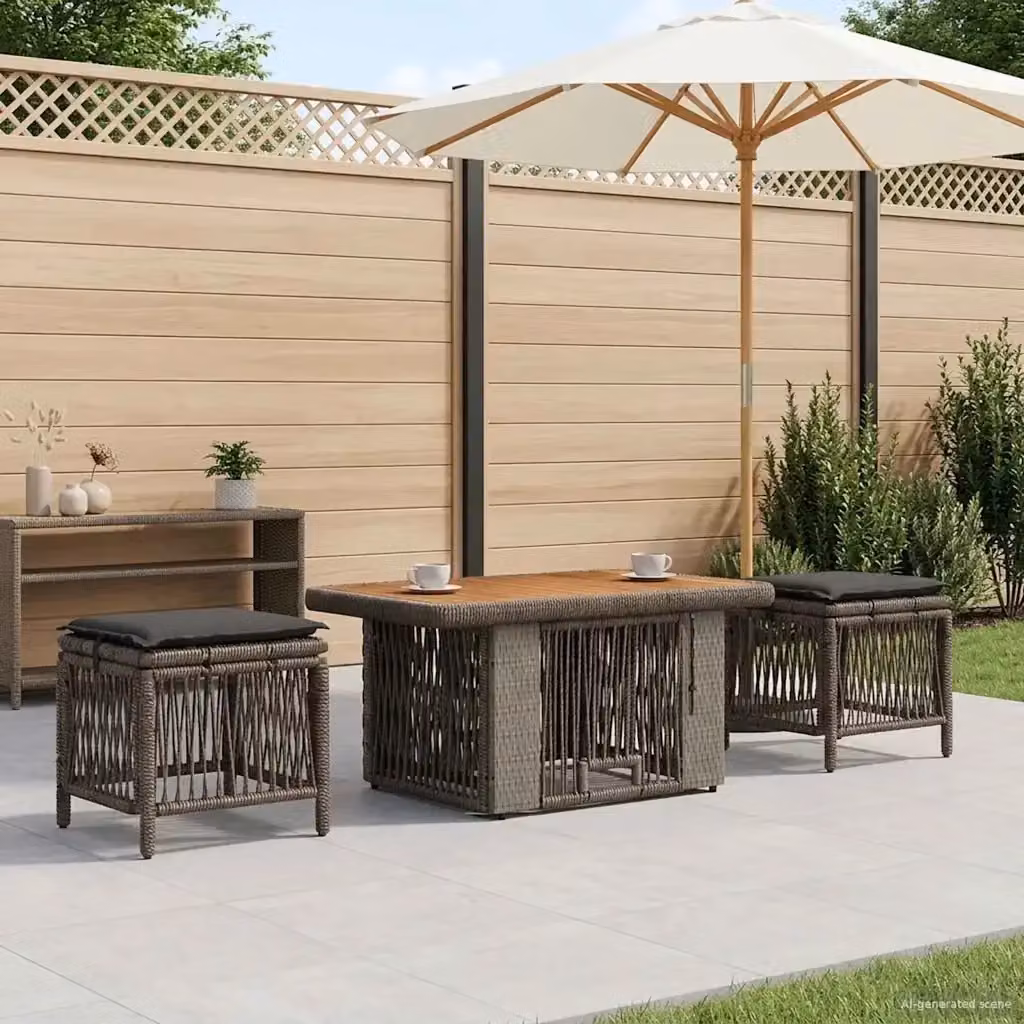 Set da Pranzo da Giardino Moderno in Polyrattan e Legno di Acacia Grigio e Antracite – 2