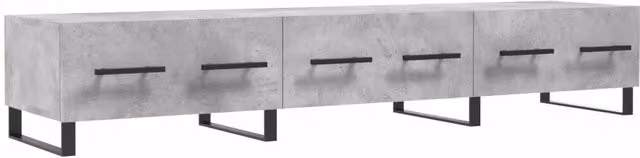 Mobile TV in stile industrial con finitura grigio cemento e dettagli in legno e metallo, L 150 x P 36 x H 30 cm – 1