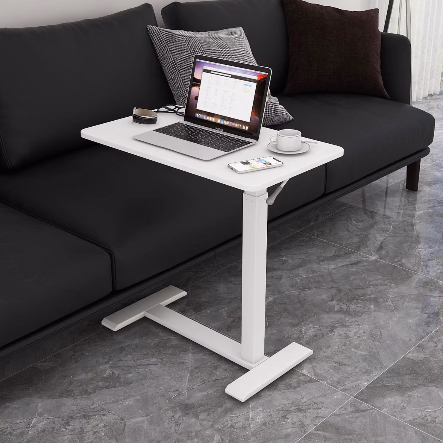 Tavolo per laptop, regolabile in altezza, supporto girevole per laptop con rotelle, scrivania portatile