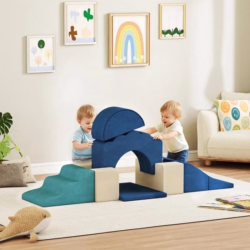 Set di 7 blocchi da costruzione morbidi in schiuma per bambini XXL con base antiscivolo, blu scuro – 2