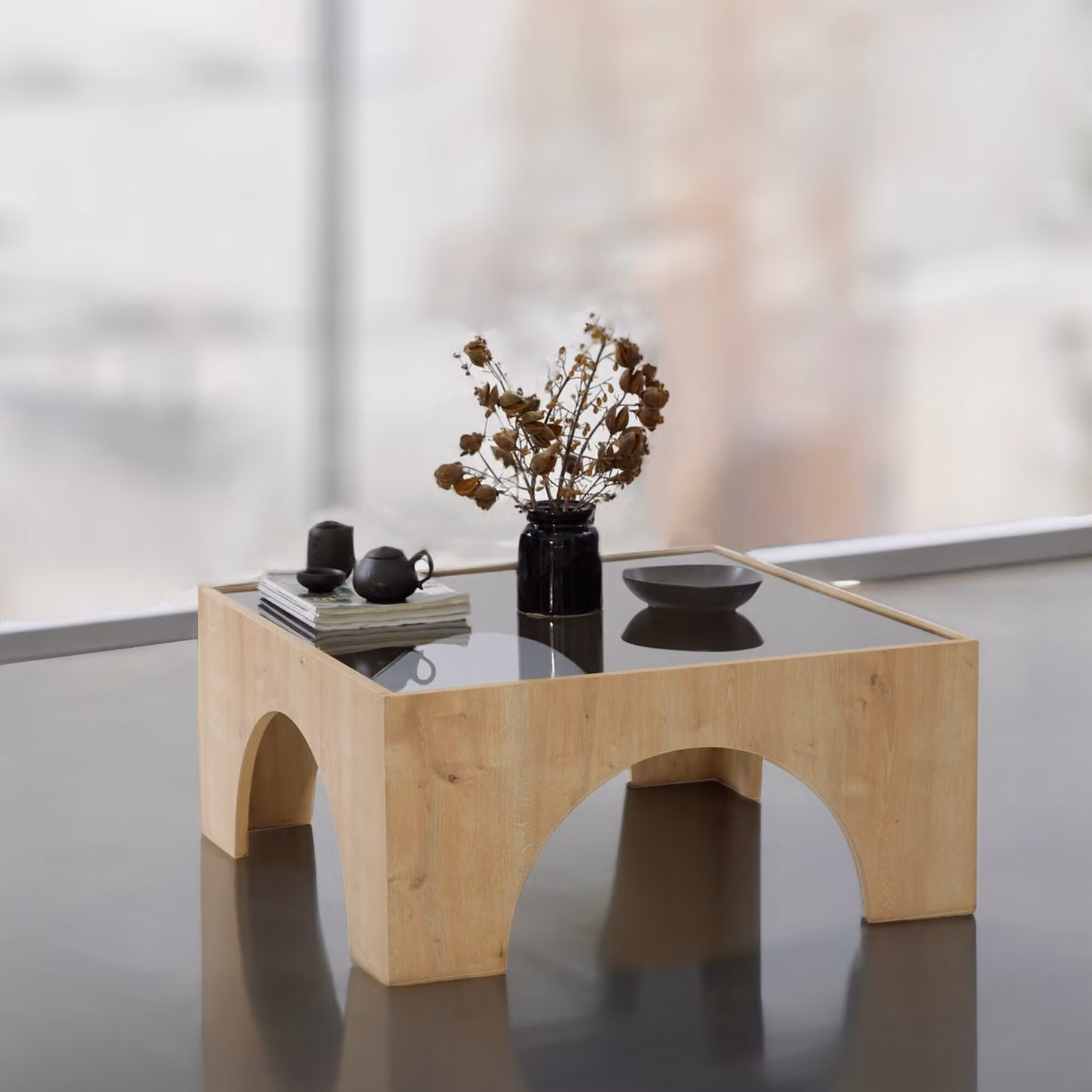 Skye Decor, Seine - Dark Grey, Sapphire Oak, tavolino, 100% vetro temperato, grigio scuro, 37 x 50 cm
