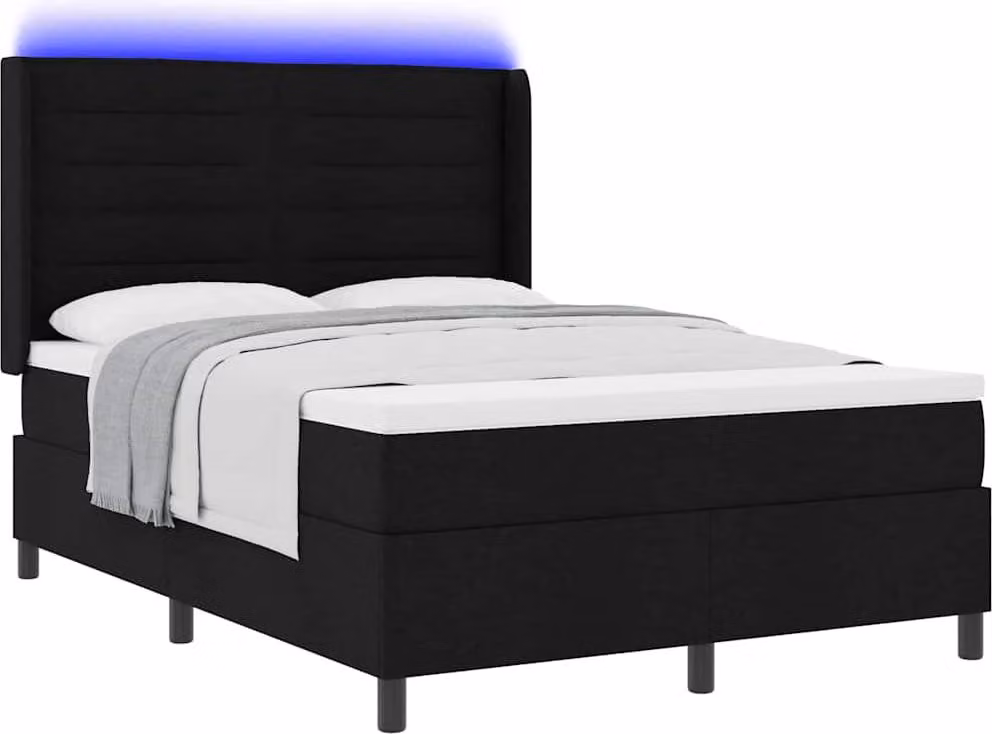 Letto a Sorgente LED con materasso Nero 160 x 200 cm Tessuto