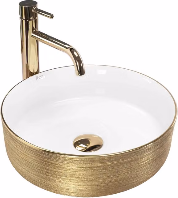 Lavabo da appoggio Rea Sami bianco e oro spazzolato