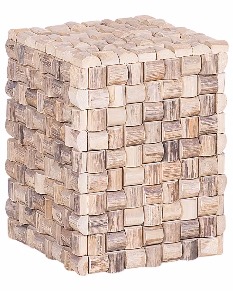 BELIANI Comodino marrone chiaro in legno teak 43 x 32 x 32 cm, moderno mosaico quadrato per camera da letto