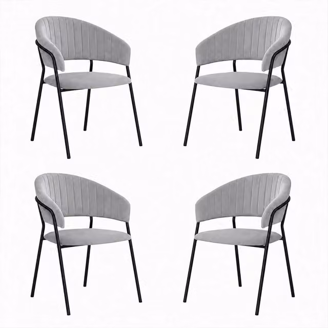 Sedie da sala da pranzo set da 4 Aurelia in velluto grigio con gambe nere