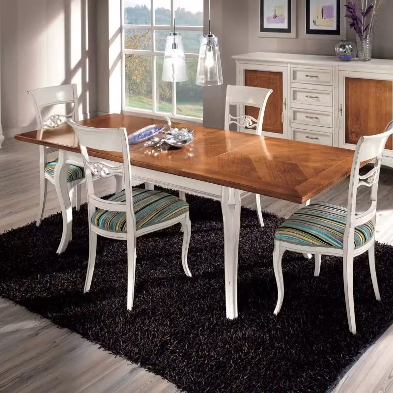 Tavolo rettangolare allungabile in legno bicolore bianco e marrone Mobili 2G L: 160 cm, P: 90 cm, H: 78 cm – 2