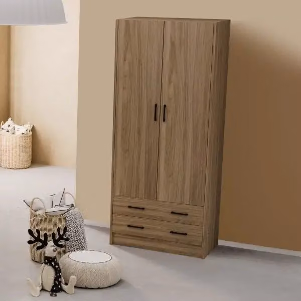 (3c) Armadio 2 ante e 2 cassetti Noce Naturale Cm 91x52xH 210