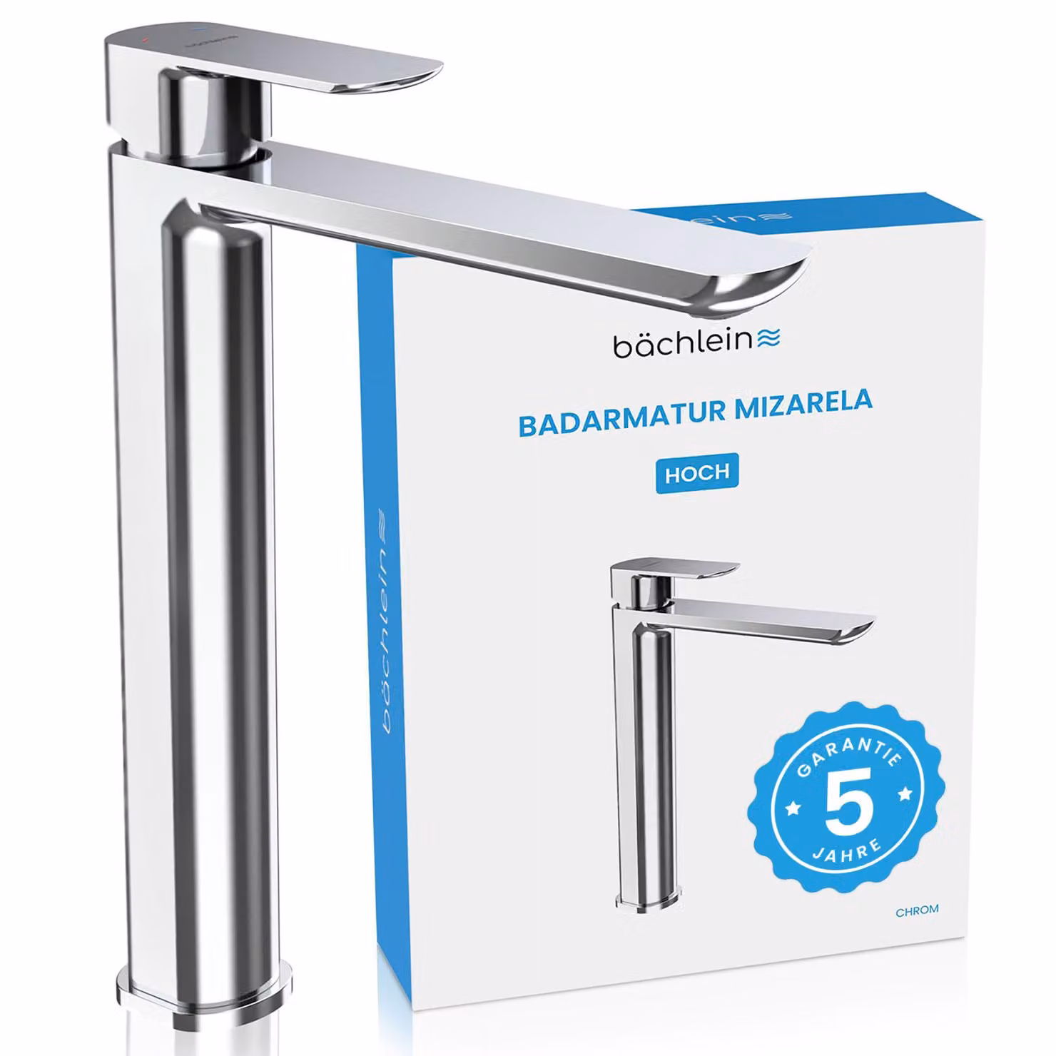 Miscelatore alto per bagno Mizarela - cromo | Miscelatore alto per bagno dal design classico - rubinetto per lavabo da appoggio