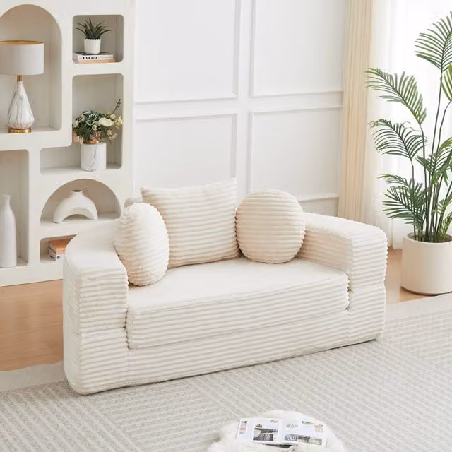 Divano letto 4 in 1 trasformabile in corduroy beige