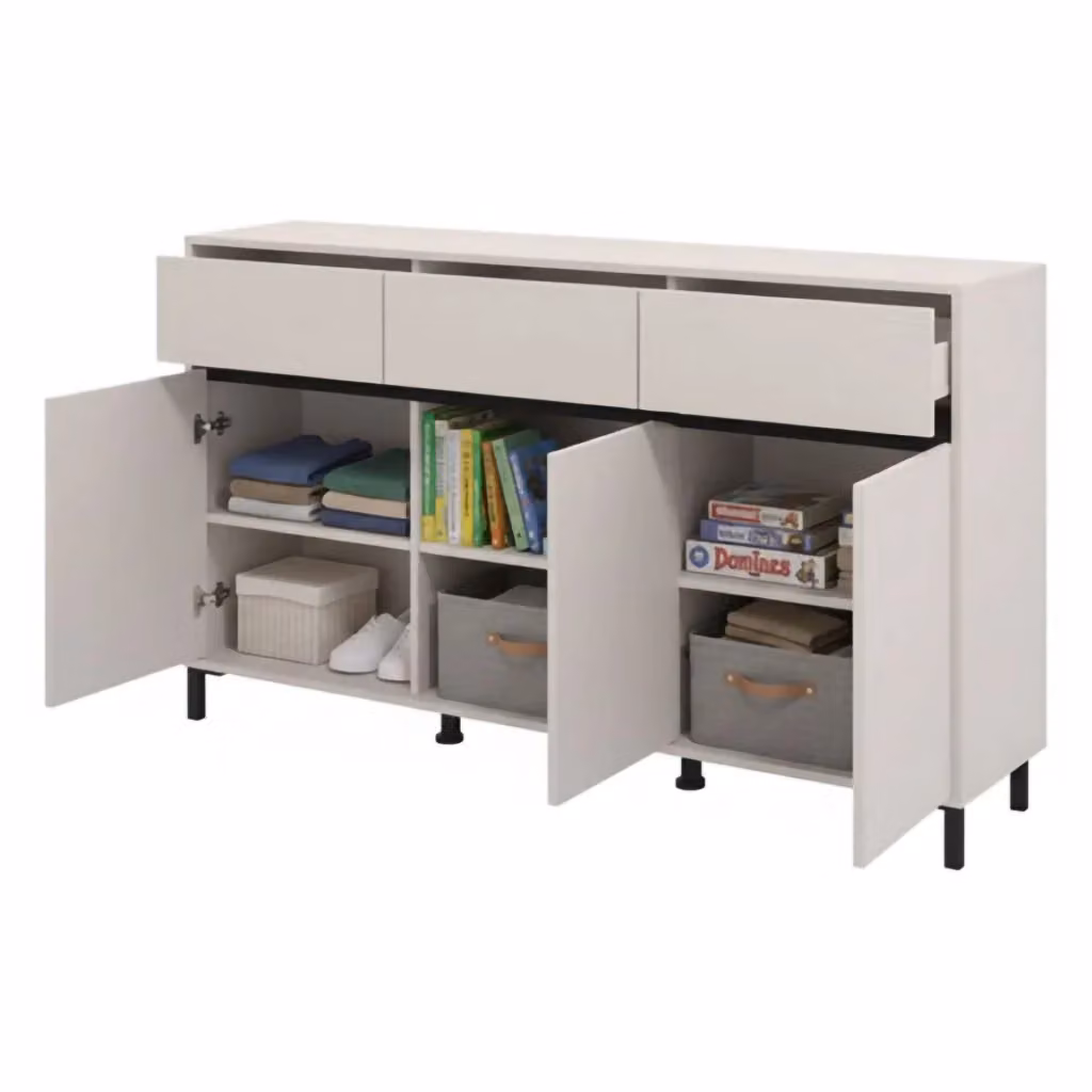 Madia Giarre DMORA con 3 cassetti, colore bianco e beige, L/P/H: 157 x 40 x 90 cm – 2