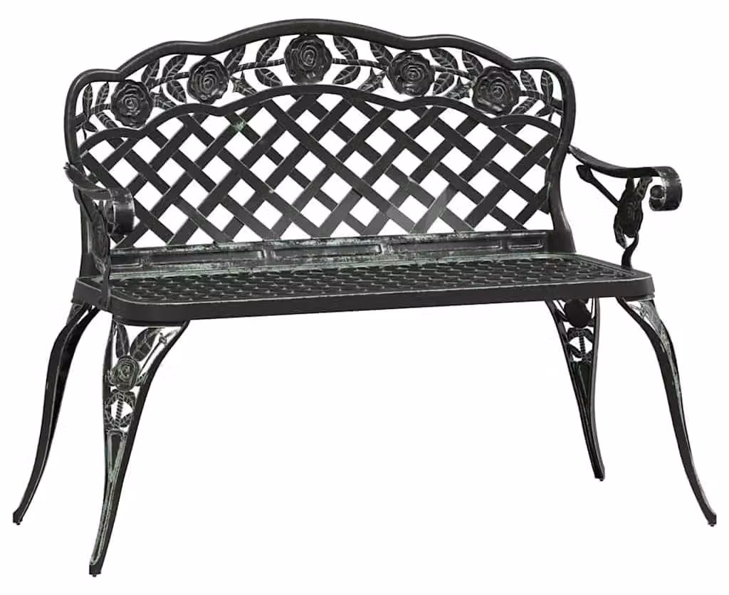 Panca da giardino, 108 cm, verde - Realizzata in alluminio e ghisa - 12,75 kg - Design romantico