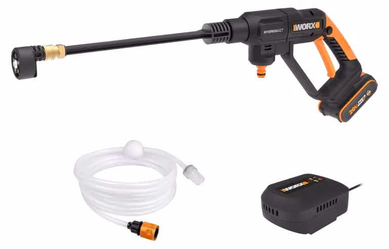WORX WG621E, Idropulitrice compatta, a batteria, con tubo da 5 metri, ad alta pressione, colore nero e arancione, portata di 185 litri/ora