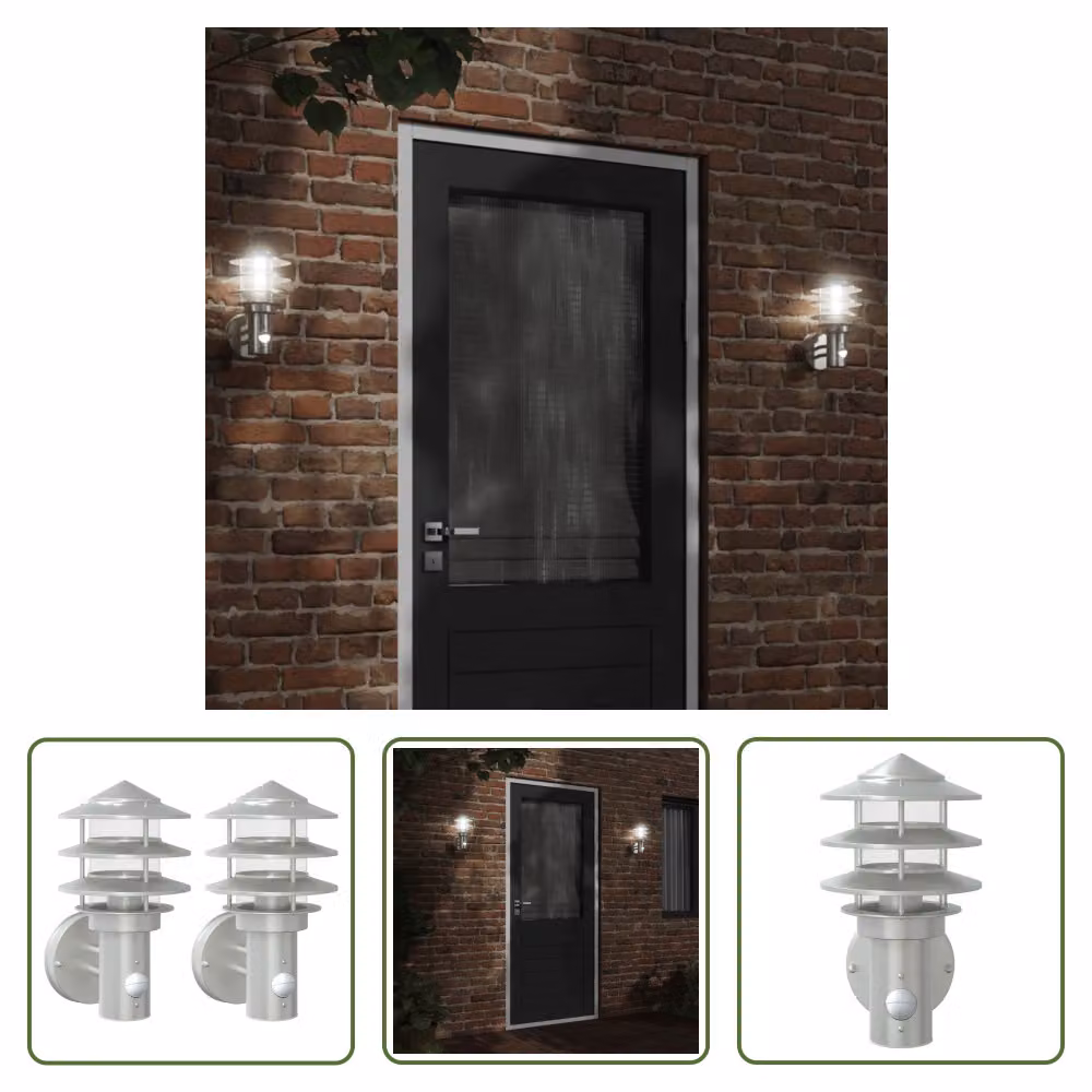 The Living Store Luci da parete per esterni con rilevatore di movimento 2 pezzi in acciaio inox argento